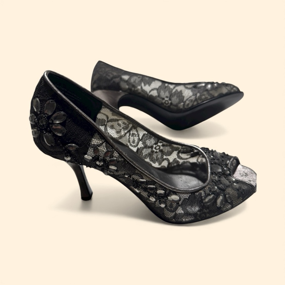 Alfani Black Floral Lace Peep-Toe Heels